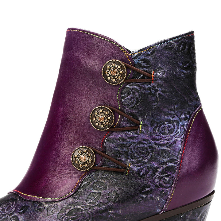 Gisela — Botines Retro con Botones Florales