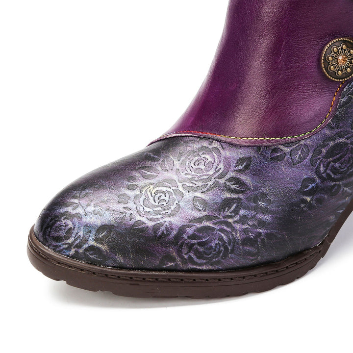 Gisela — Botines Retro con Botones Florales