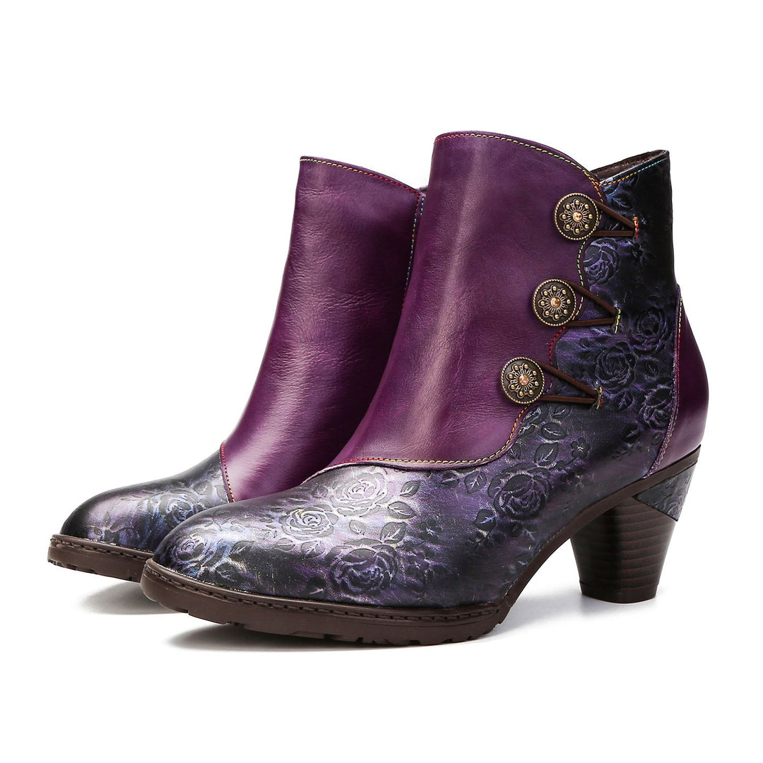 Gisela — Botines Retro con Botones Florales