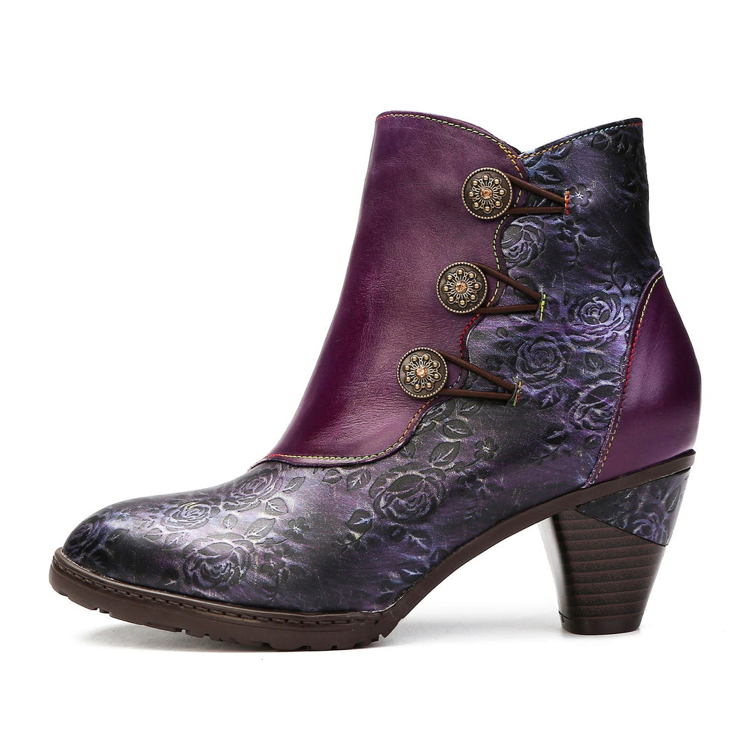 Gisela — Botines Retro con Botones Florales