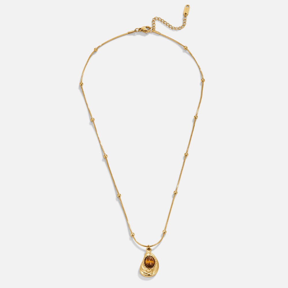 Collar Elegante de Oro con Piedra Ojo de Tigre