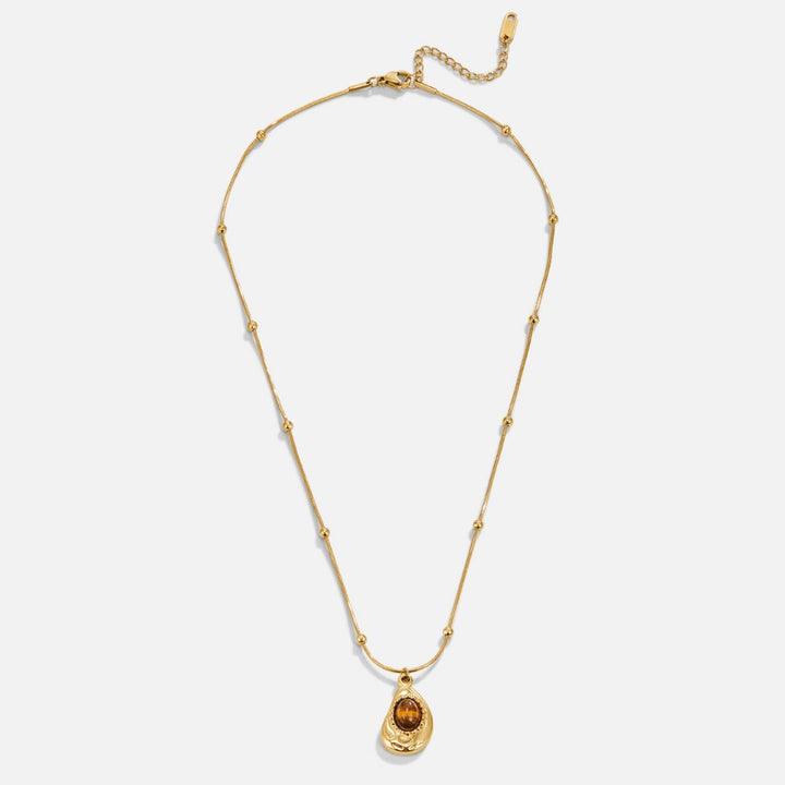 Collar Elegante de Oro con Piedra Ojo de Tigre