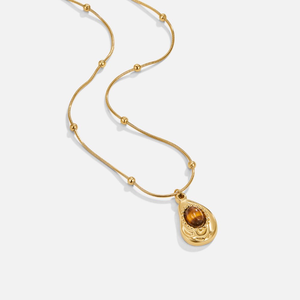 Collar Elegante de Oro con Piedra Ojo de Tigre